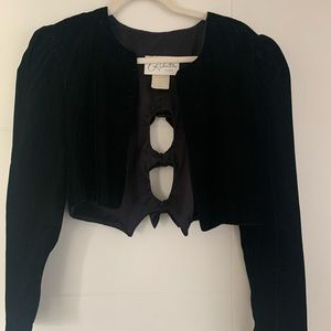 Vintage black velvet crop jacket with bows 1980s